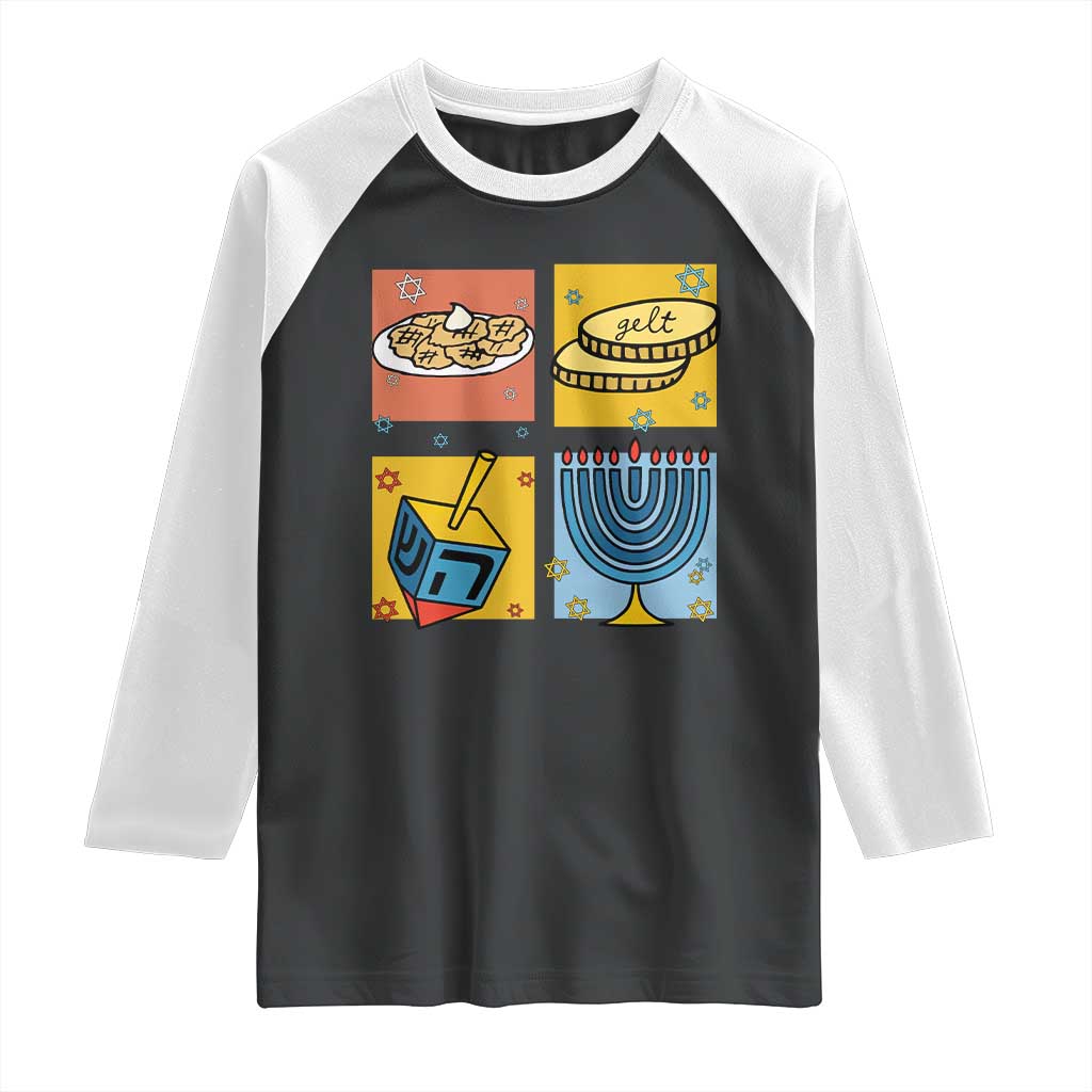 Hanukkah Raglan Shirt Festival Of Lights Dreidel Menorah Candle Star Gift - Wonder Print Shop