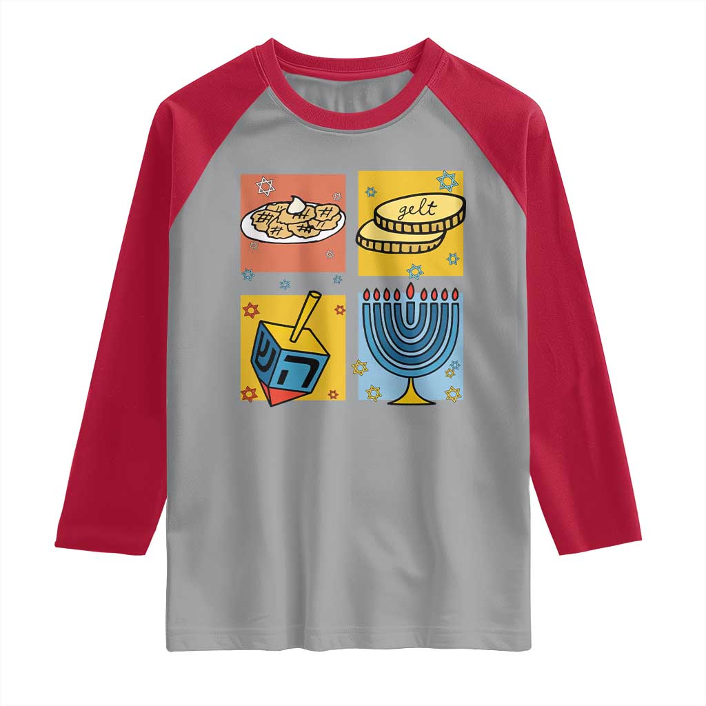 Hanukkah Raglan Shirt Festival Of Lights Dreidel Menorah Candle Star Gift - Wonder Print Shop