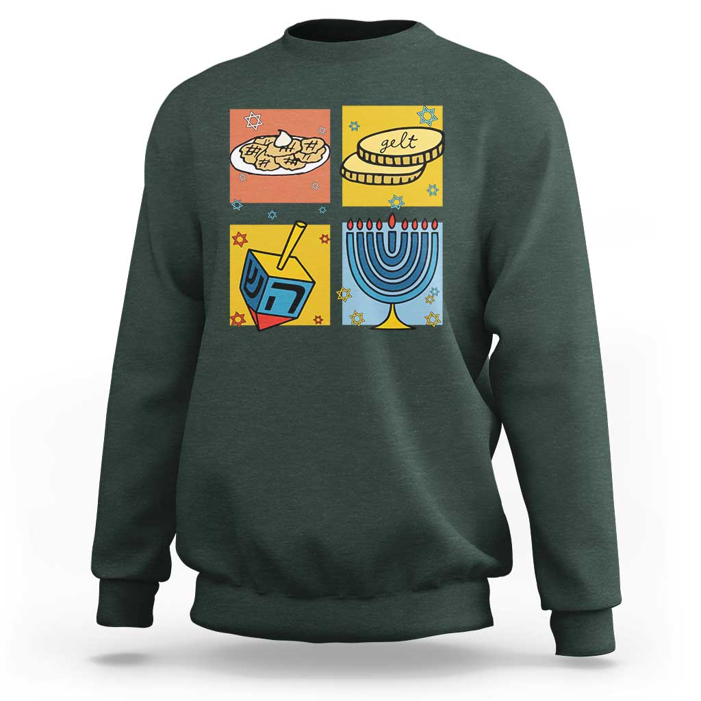 Hanukkah Sweatshirt Festival Of Lights Dreidel Menorah Candle Star Gift - Wonder Print Shop