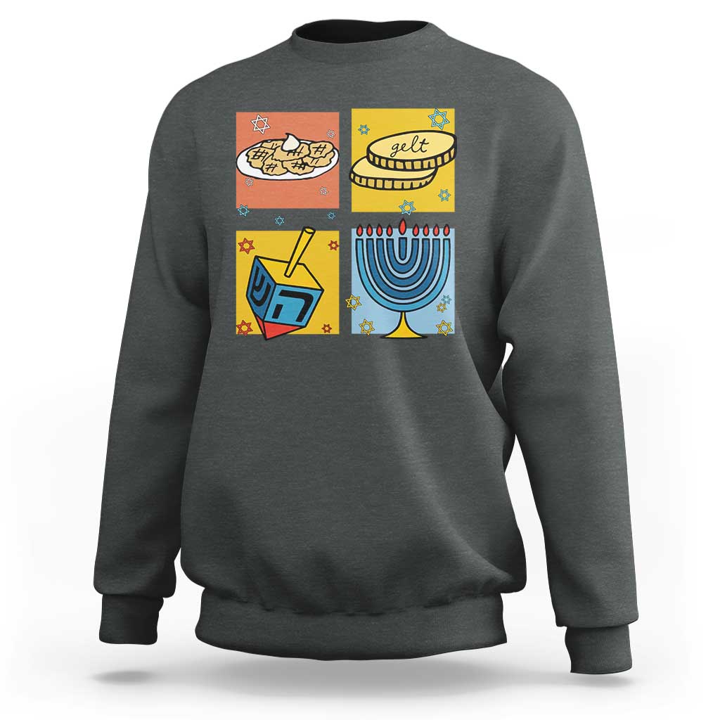 Hanukkah Sweatshirt Festival Of Lights Dreidel Menorah Candle Star Gift - Wonder Print Shop