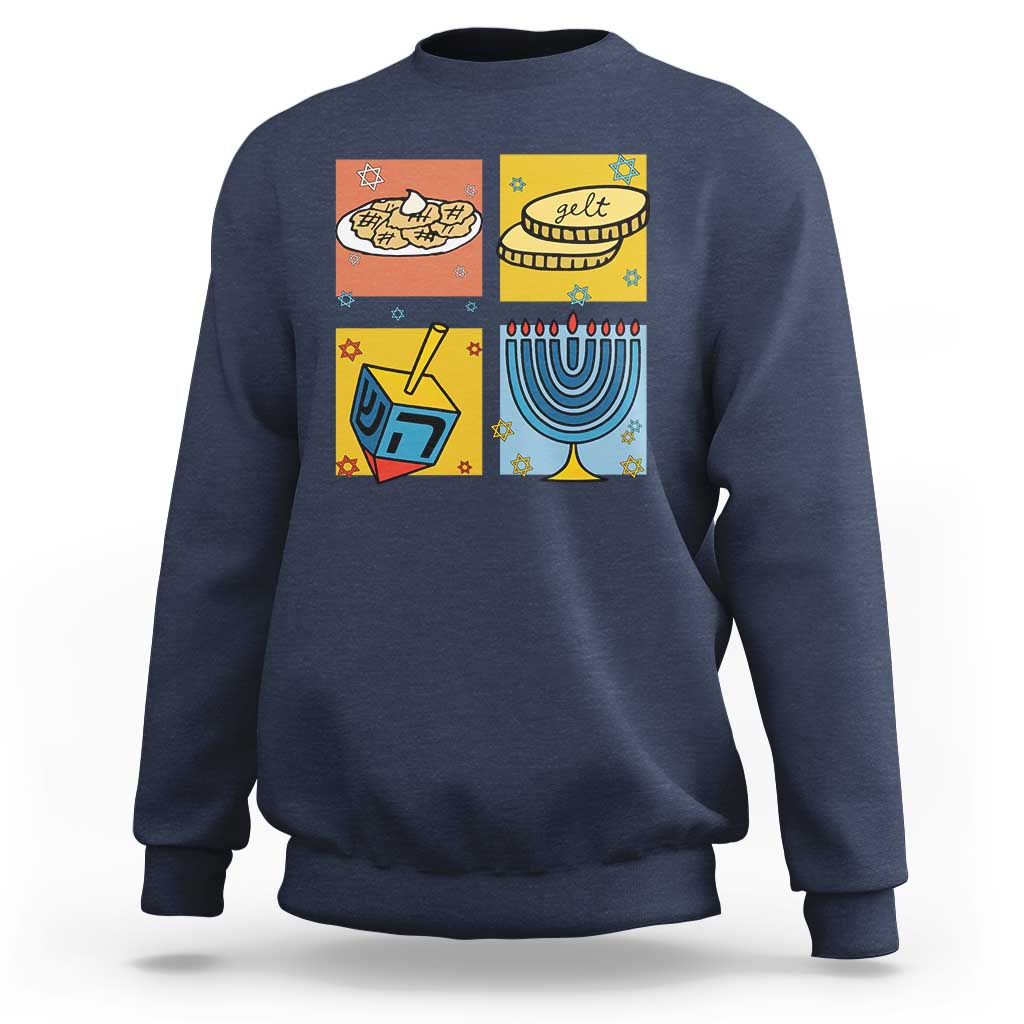 Hanukkah Sweatshirt Festival Of Lights Dreidel Menorah Candle Star Gift - Wonder Print Shop