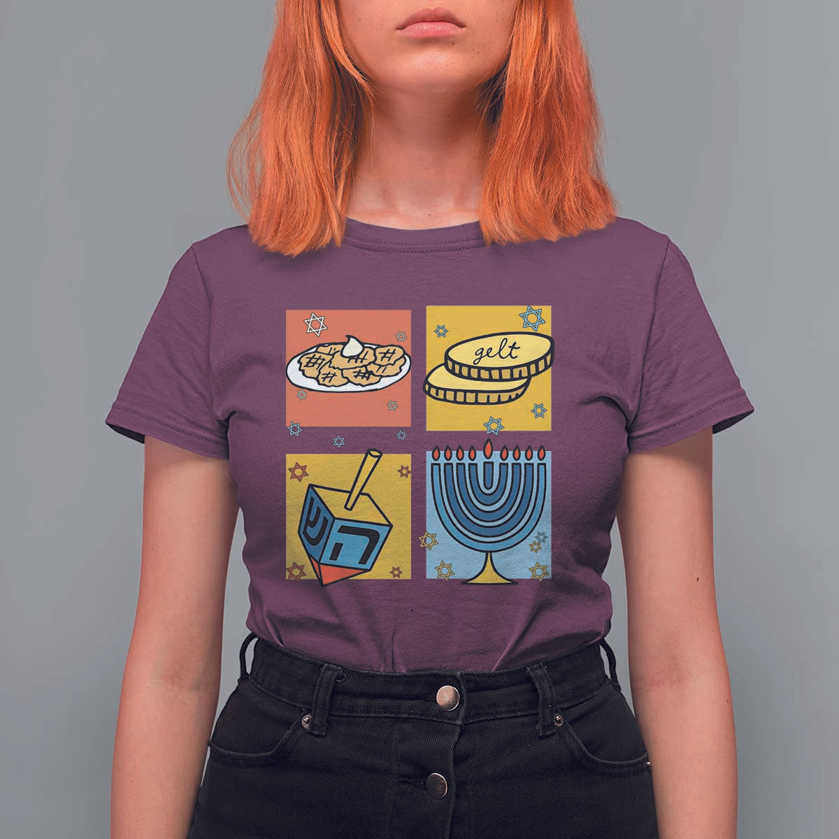 Hanukkah T Shirt For Women Festival Of Lights Dreidel Menorah Candle Star Gift - Wonder Print Shop