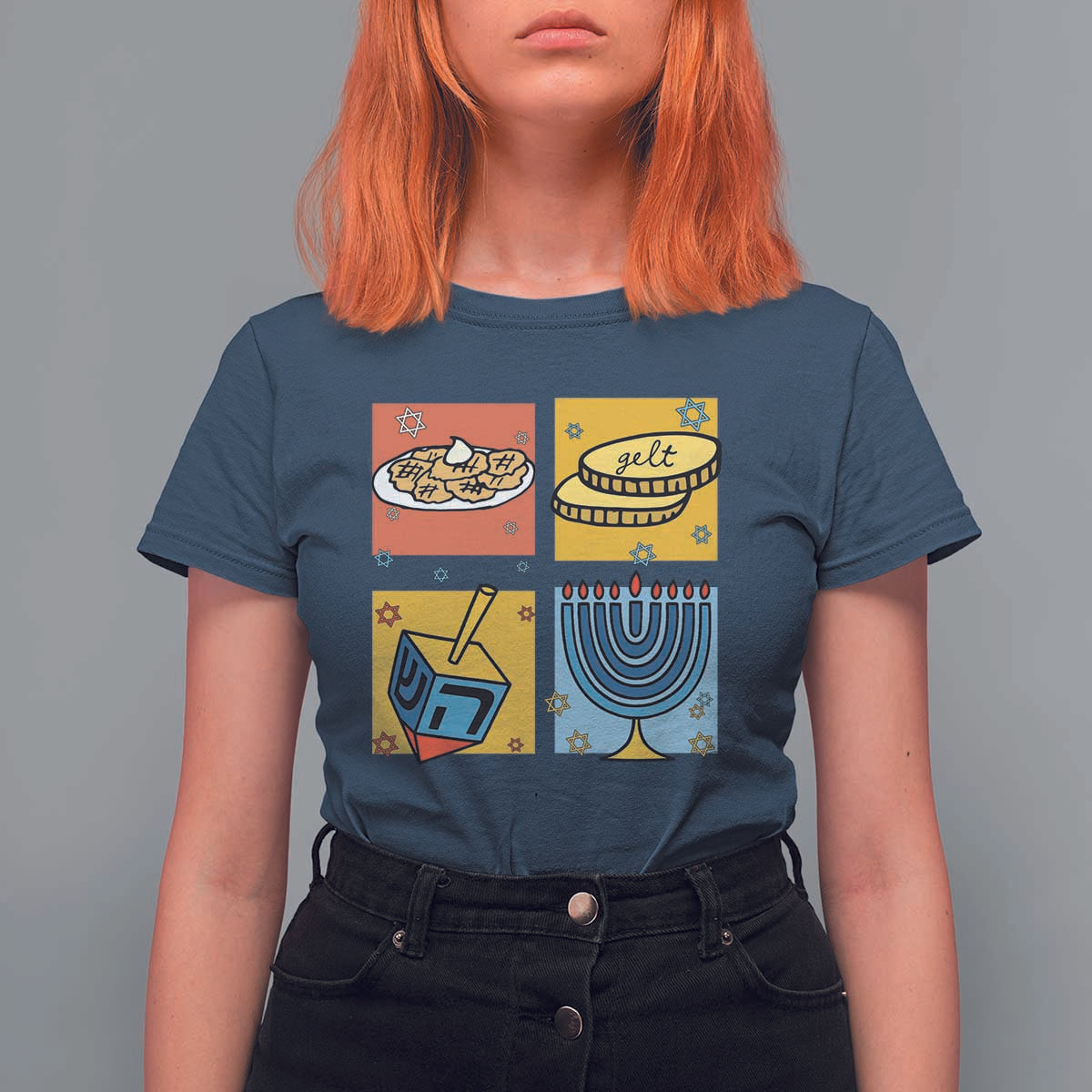 Hanukkah T Shirt For Women Festival Of Lights Dreidel Menorah Candle Star Gift - Wonder Print Shop