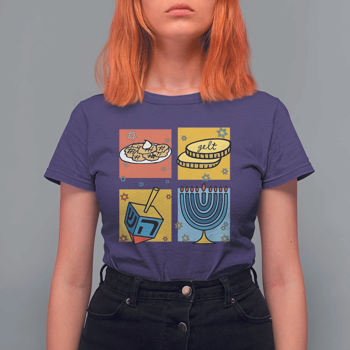 Hanukkah T Shirt For Women Festival Of Lights Dreidel Menorah Candle Star Gift - Wonder Print Shop