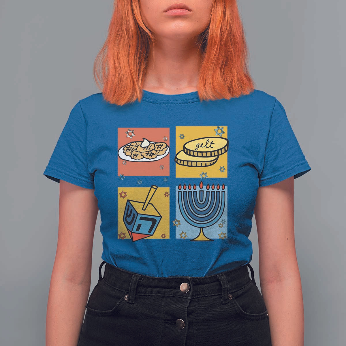 Hanukkah T Shirt For Women Festival Of Lights Dreidel Menorah Candle Star Gift - Wonder Print Shop