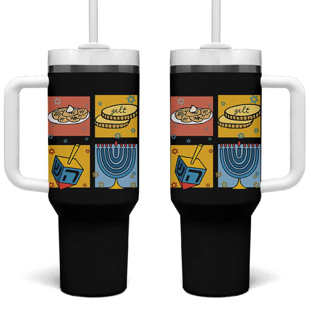 Hanukkah Tumbler With Handle Festival Of Lights Dreidel Menorah Candle Star Gift - Wonder Print Shop