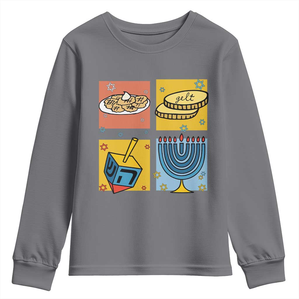 Hanukkah Youth Sweatshirt Festival Of Lights Dreidel Menorah Candle Star Gift - Wonder Print Shop