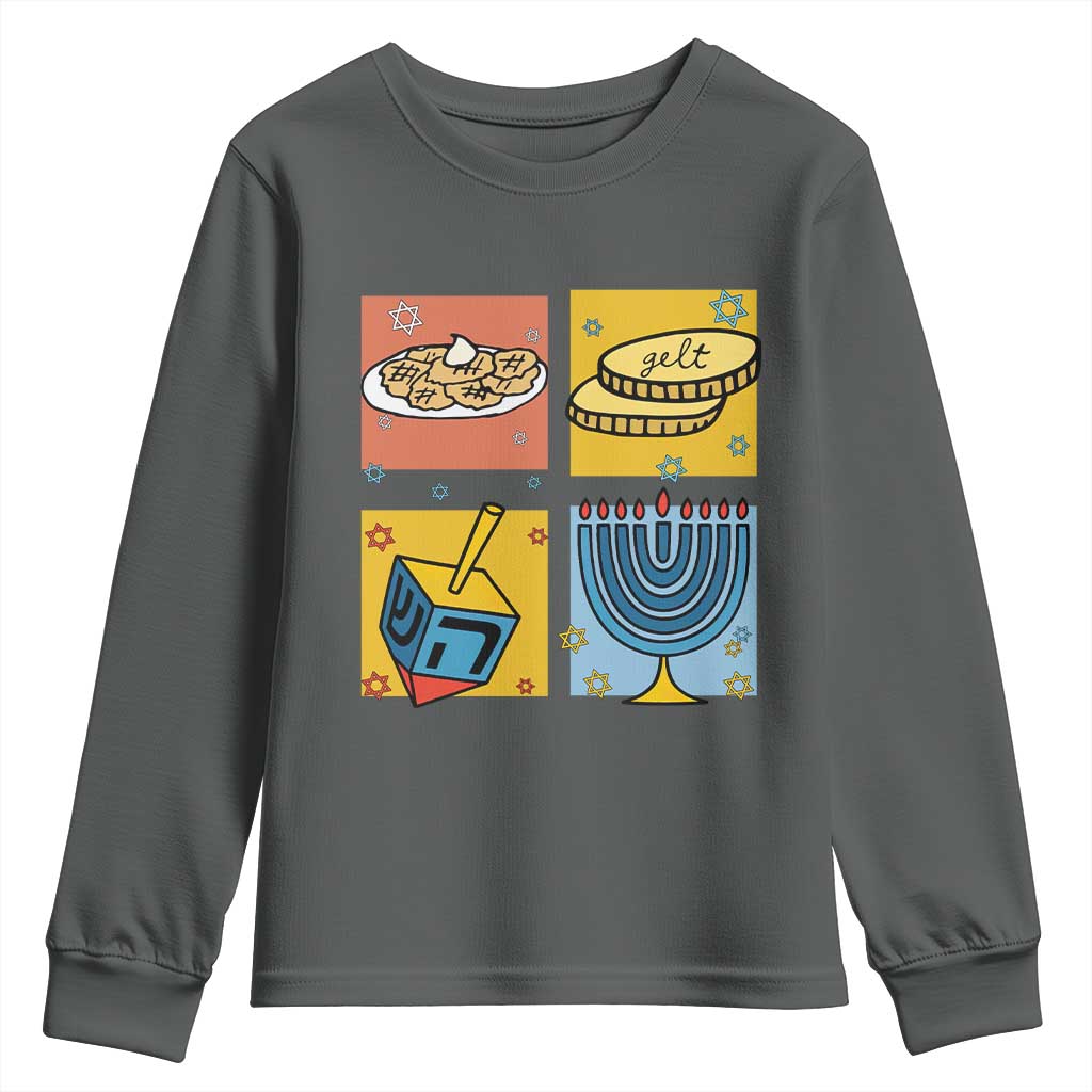 Hanukkah Youth Sweatshirt Festival Of Lights Dreidel Menorah Candle Star Gift - Wonder Print Shop