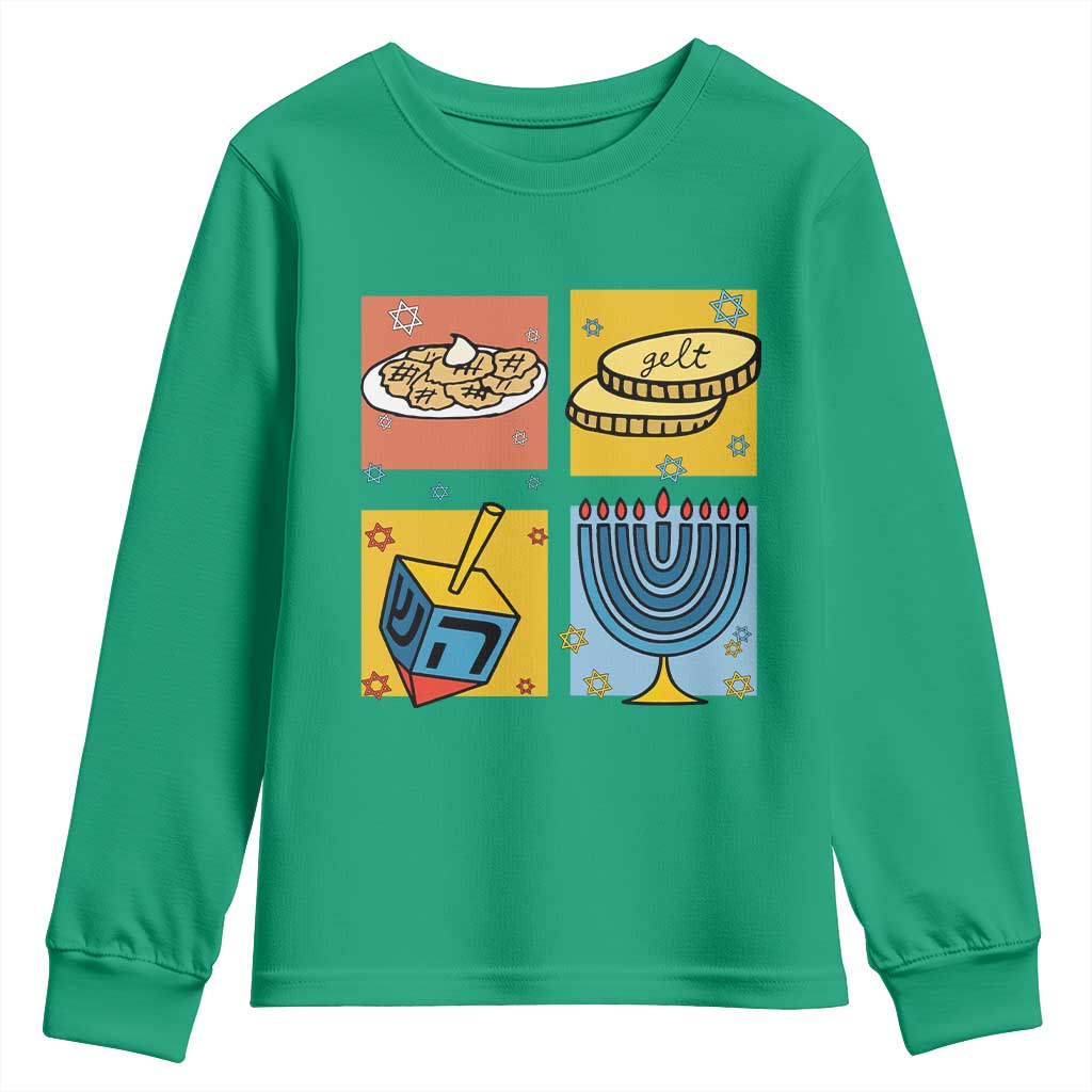Hanukkah Youth Sweatshirt Festival Of Lights Dreidel Menorah Candle Star Gift - Wonder Print Shop