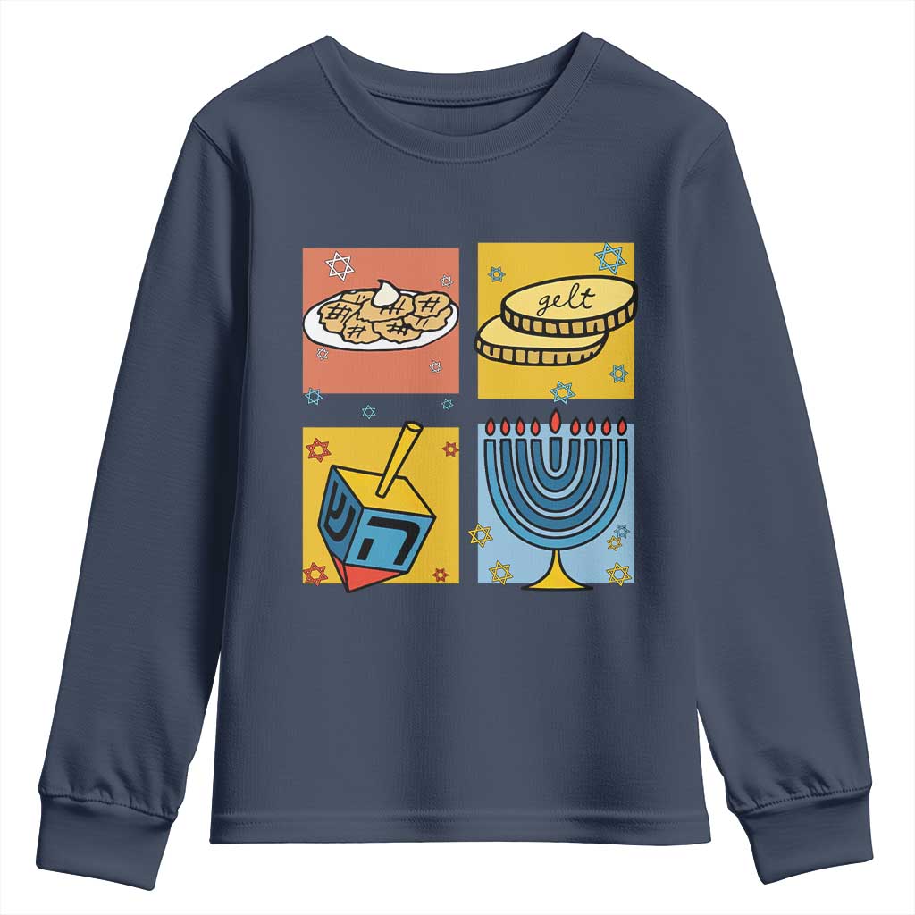 Hanukkah Youth Sweatshirt Festival Of Lights Dreidel Menorah Candle Star Gift - Wonder Print Shop