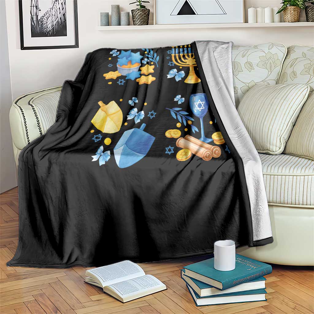 Hanukkah Celebration Throw Blanket Menorah Star Of David Candle Dreidel Gift - Wonder Print Shop