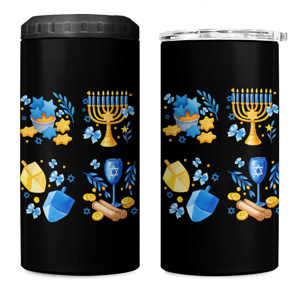 Hanukkah Celebration 4 in 1 Can Cooler Tumbler Menorah Star Of David Candle Dreidel Gift - Wonder Print Shop
