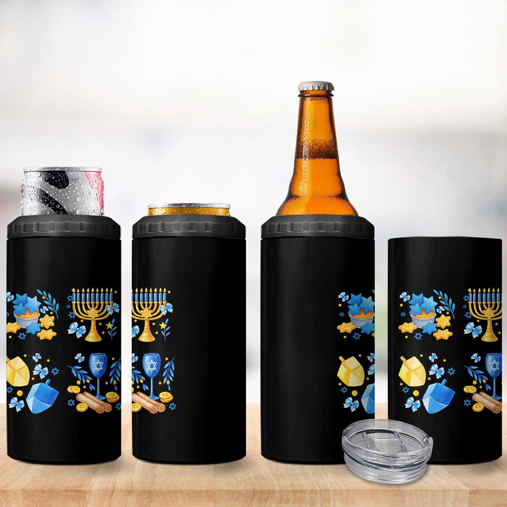 Hanukkah Celebration 4 in 1 Can Cooler Tumbler Menorah Star Of David Candle Dreidel Gift - Wonder Print Shop