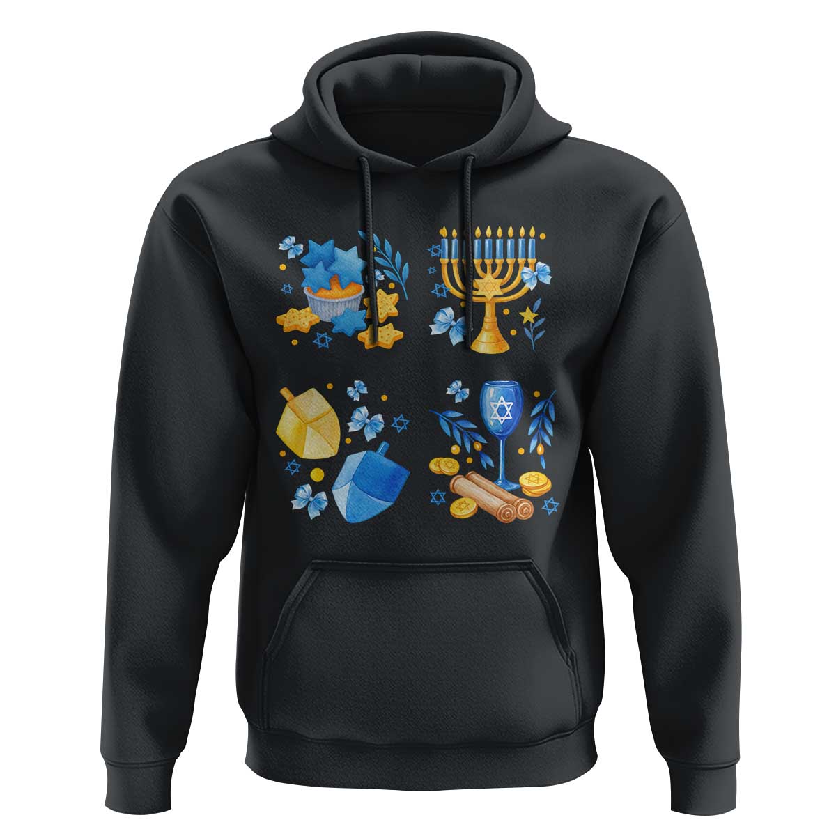 Hanukkah Celebration Hoodie Menorah Star Of David Candle Dreidel Gift - Wonder Print Shop
