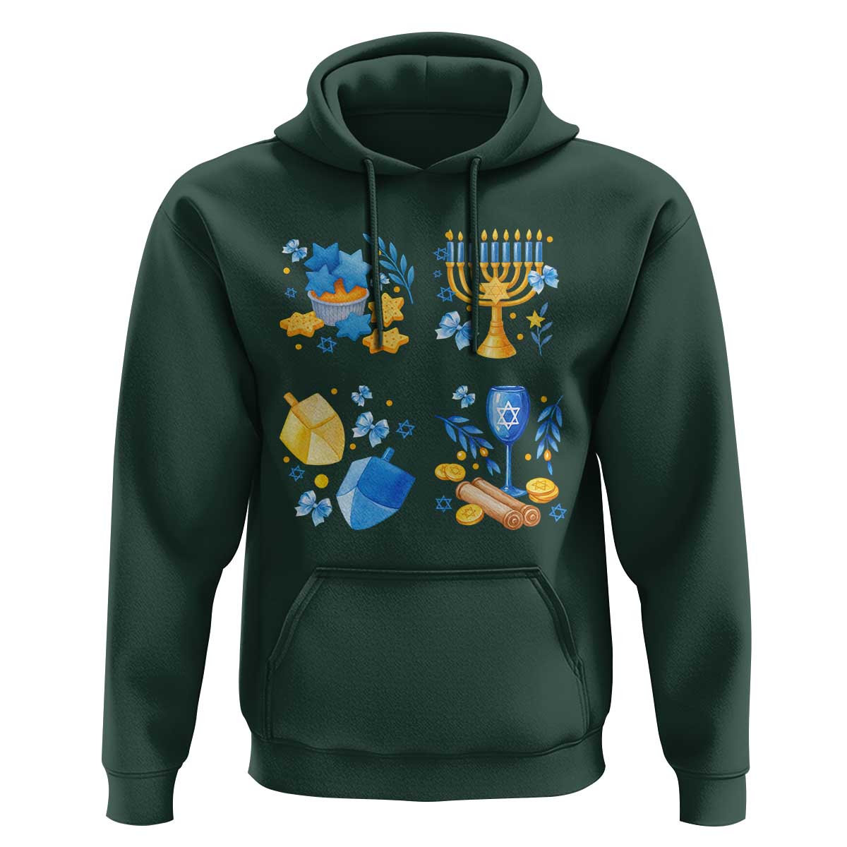 Hanukkah Celebration Hoodie Menorah Star Of David Candle Dreidel Gift - Wonder Print Shop