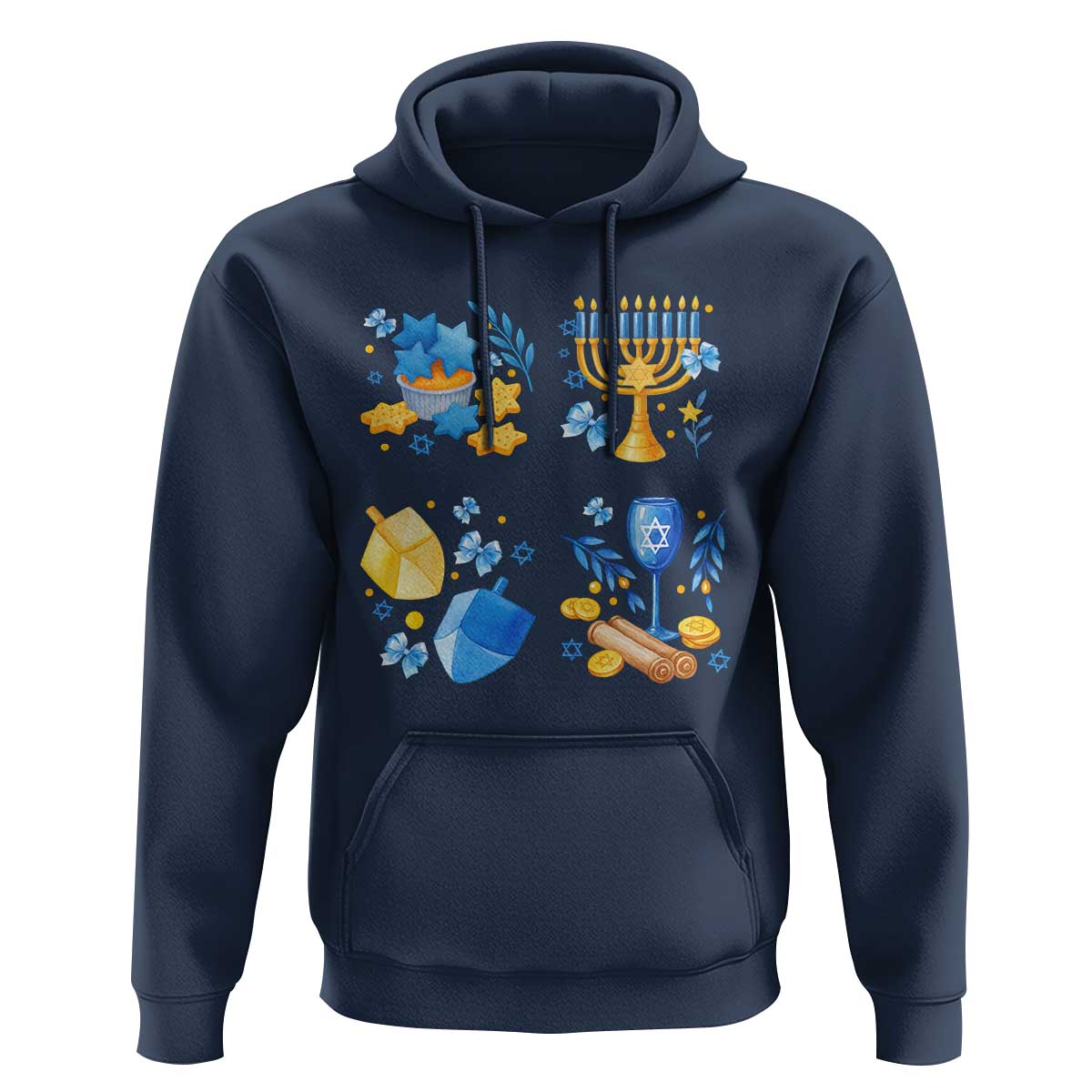 Hanukkah Celebration Hoodie Menorah Star Of David Candle Dreidel Gift - Wonder Print Shop