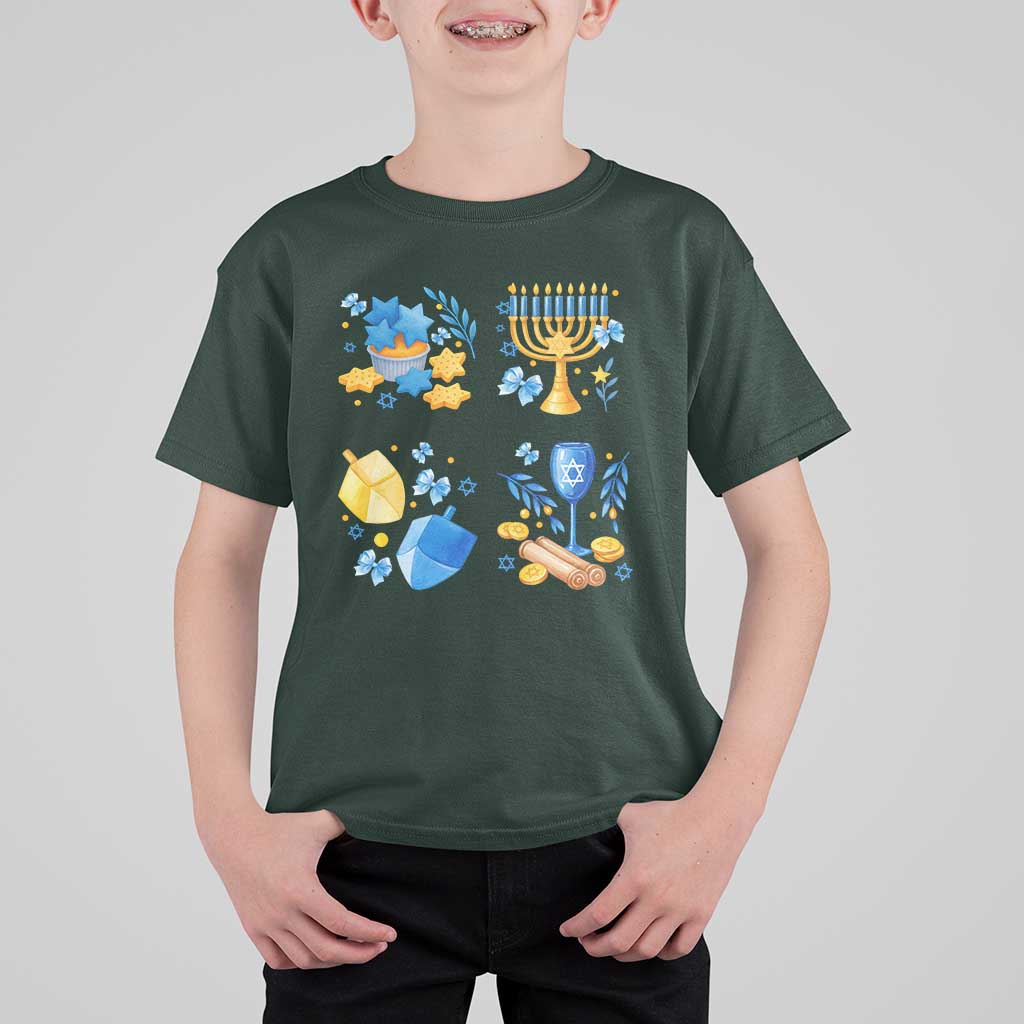 Hanukkah Celebration T Shirt For Kid Menorah Star Of David Candle Dreidel Gift - Wonder Print Shop