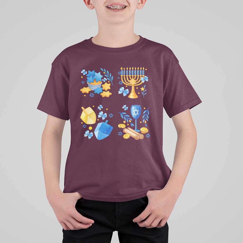 Hanukkah Celebration T Shirt For Kid Menorah Star Of David Candle Dreidel Gift - Wonder Print Shop