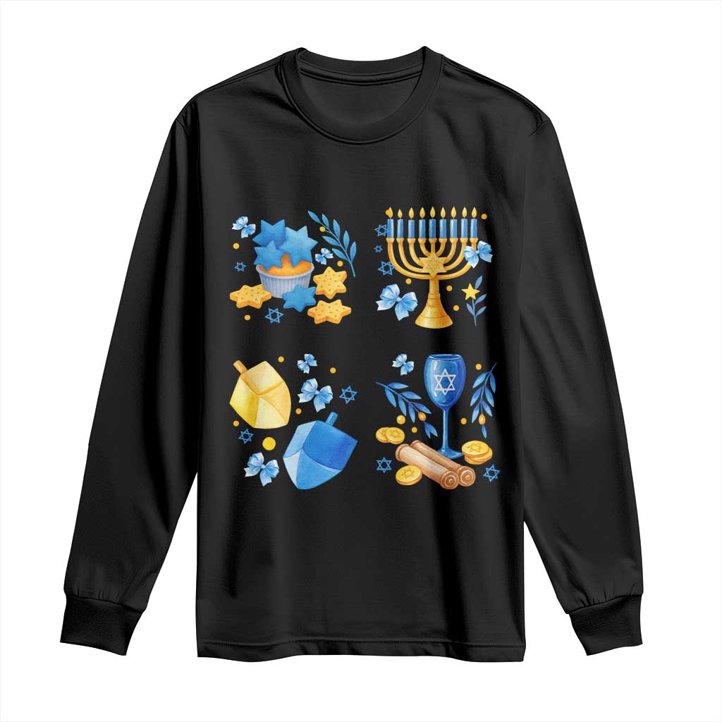 Hanukkah Celebration Long Sleeve Shirt Menorah Star Of David Candle Dreidel Gift - Wonder Print Shop
