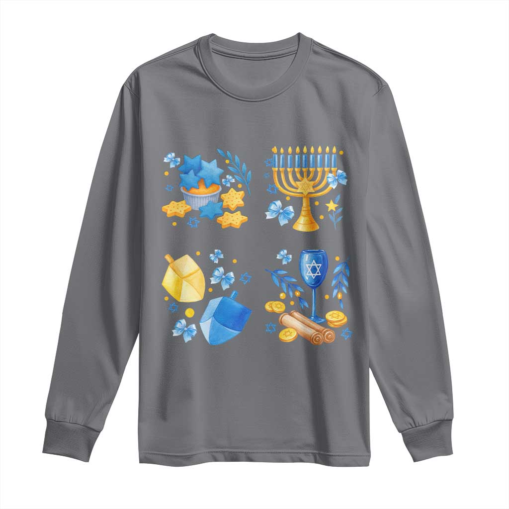 Hanukkah Celebration Long Sleeve Shirt Menorah Star Of David Candle Dreidel Gift - Wonder Print Shop