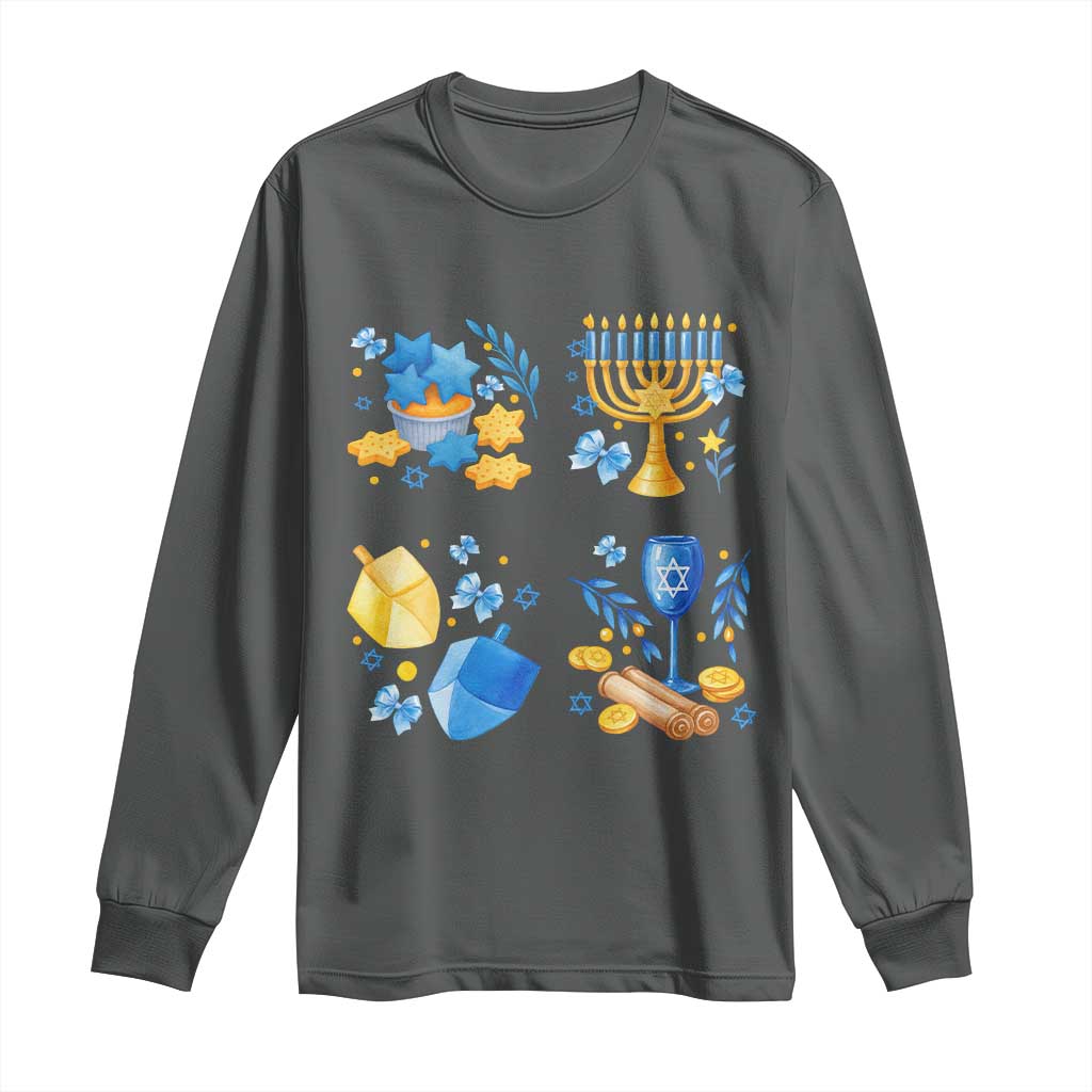 Hanukkah Celebration Long Sleeve Shirt Menorah Star Of David Candle Dreidel Gift - Wonder Print Shop