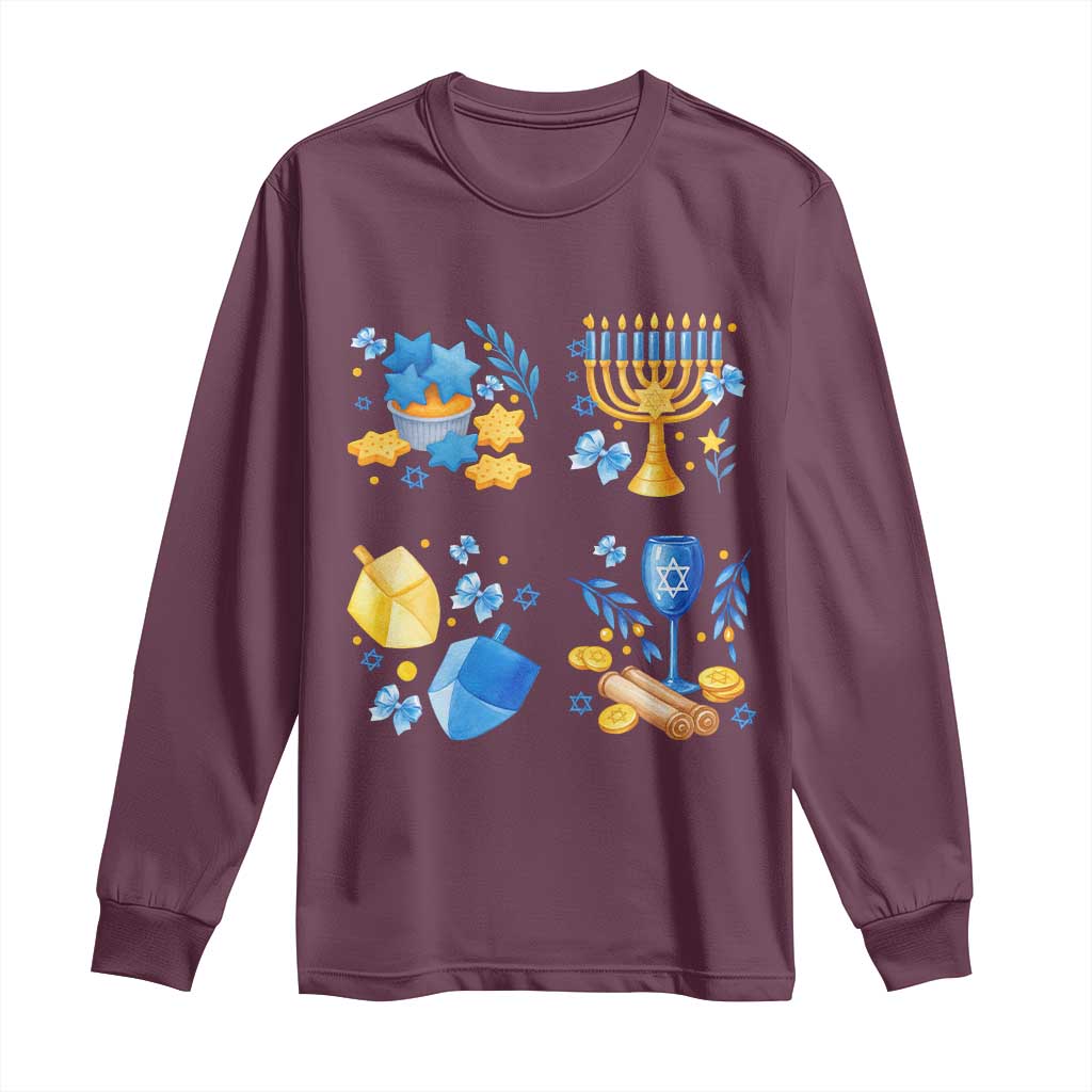 Hanukkah Celebration Long Sleeve Shirt Menorah Star Of David Candle Dreidel Gift - Wonder Print Shop