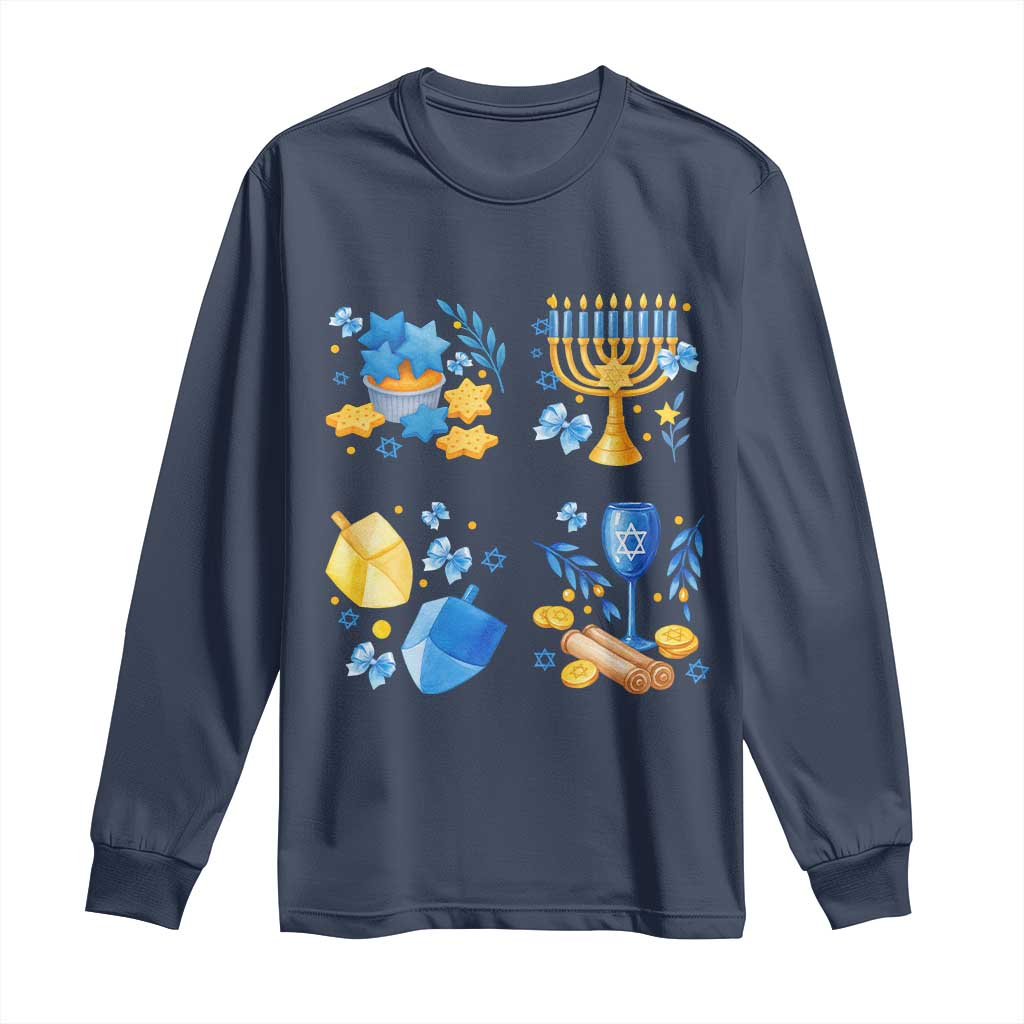 Hanukkah Celebration Long Sleeve Shirt Menorah Star Of David Candle Dreidel Gift - Wonder Print Shop