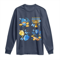 Hanukkah Celebration Long Sleeve Shirt Menorah Star Of David Candle Dreidel Gift - Wonder Print Shop
