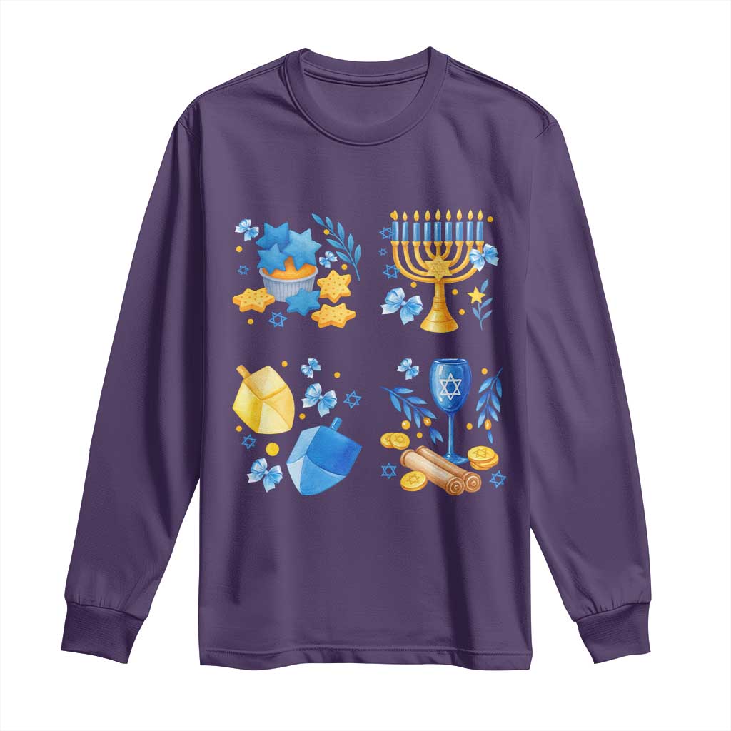 Hanukkah Celebration Long Sleeve Shirt Menorah Star Of David Candle Dreidel Gift - Wonder Print Shop