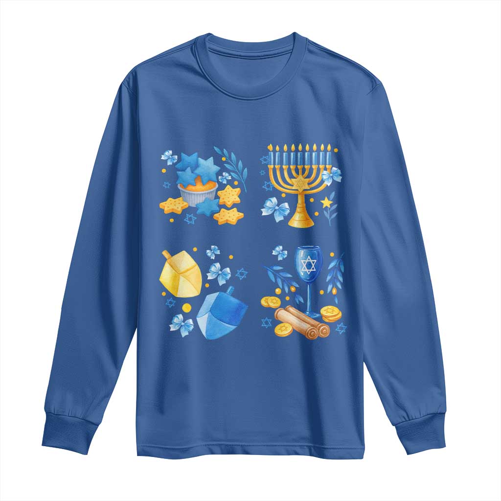 Hanukkah Celebration Long Sleeve Shirt Menorah Star Of David Candle Dreidel Gift - Wonder Print Shop