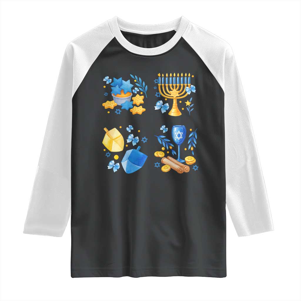 Hanukkah Celebration Raglan Shirt Menorah Star Of David Candle Dreidel Gift - Wonder Print Shop