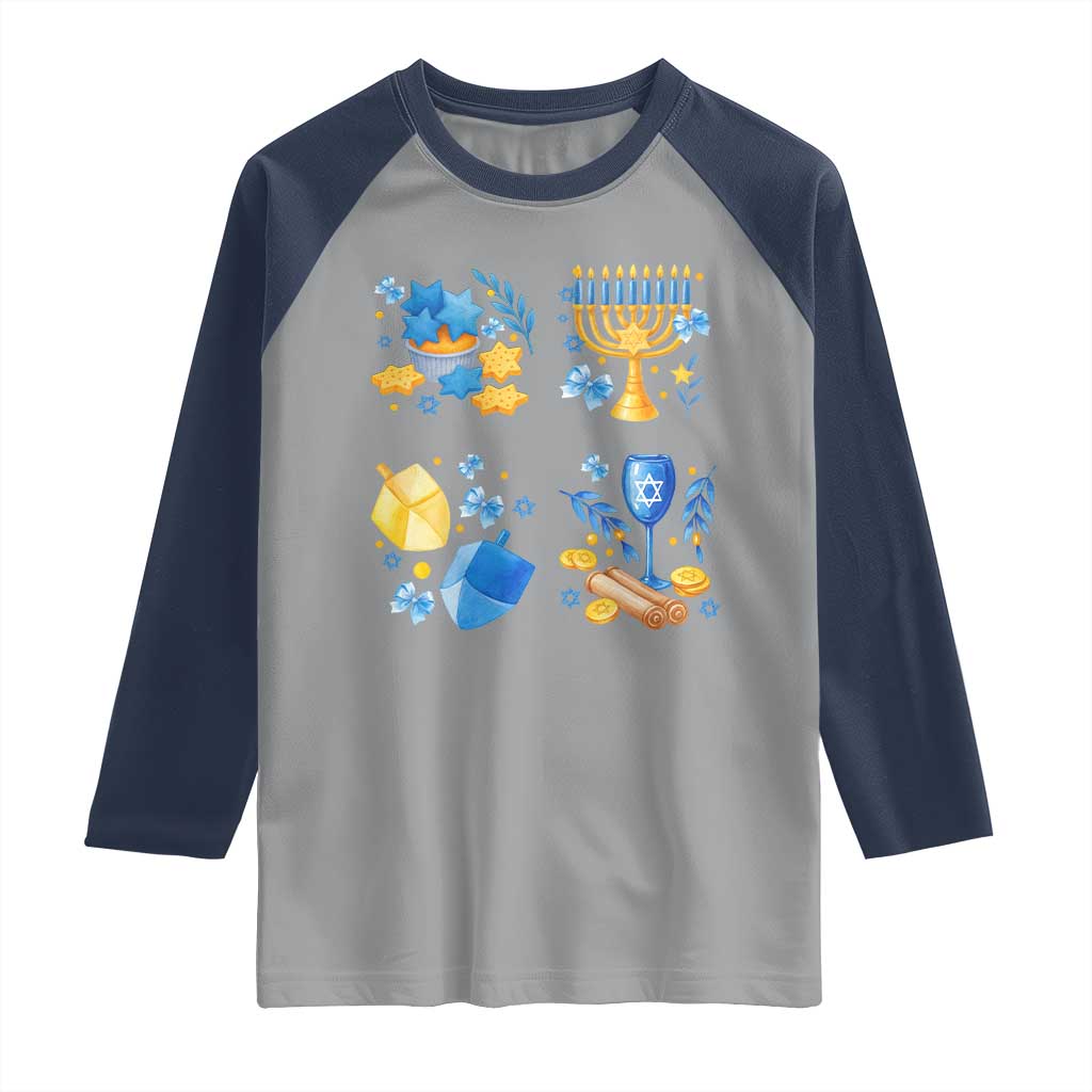 Hanukkah Celebration Raglan Shirt Menorah Star Of David Candle Dreidel Gift - Wonder Print Shop