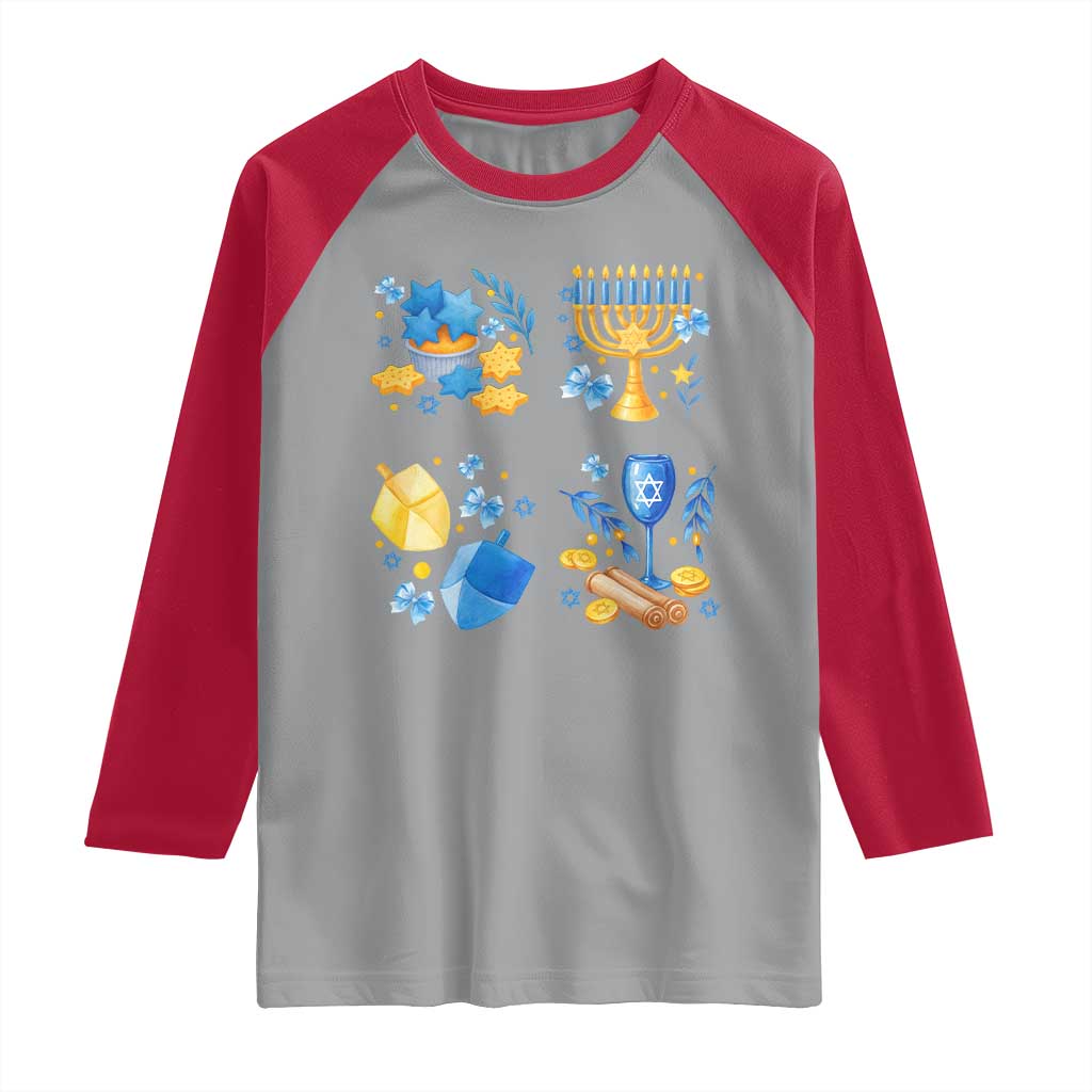 Hanukkah Celebration Raglan Shirt Menorah Star Of David Candle Dreidel Gift - Wonder Print Shop