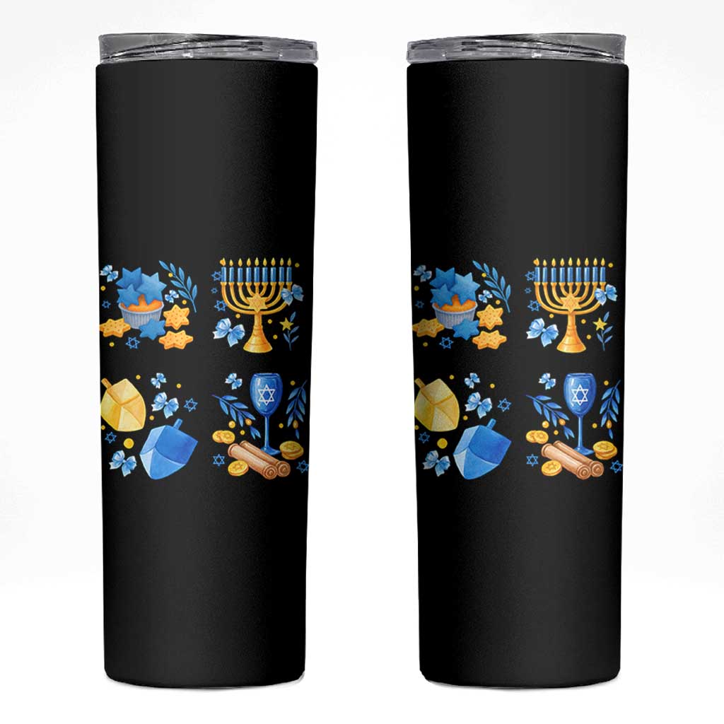 Hanukkah Celebration Skinny Tumbler Menorah Star Of David Candle Dreidel Gift - Wonder Print Shop