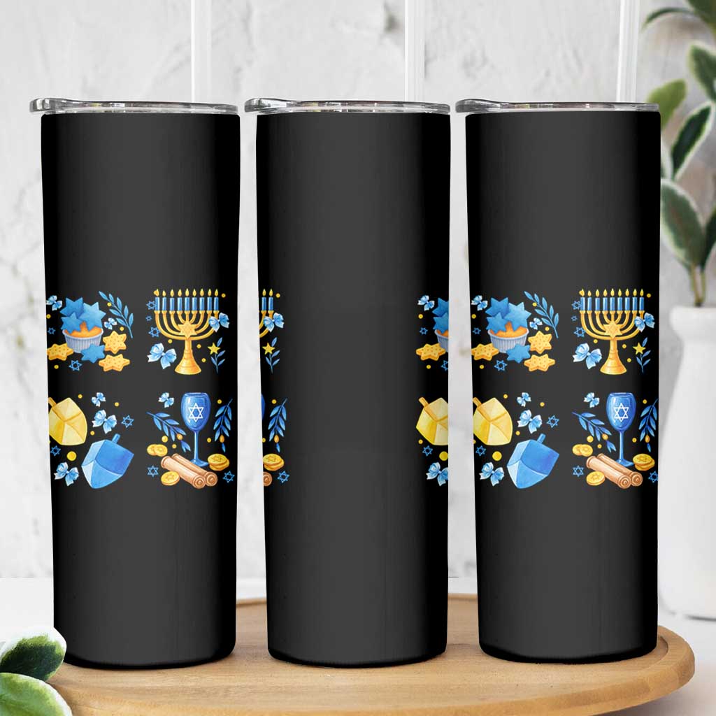 Hanukkah Celebration Skinny Tumbler Menorah Star Of David Candle Dreidel Gift - Wonder Print Shop
