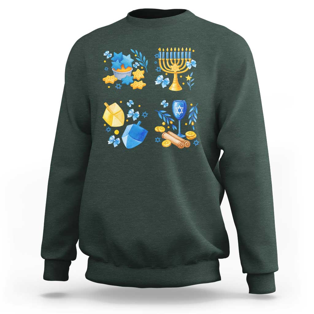 Hanukkah Celebration Sweatshirt Menorah Star Of David Candle Dreidel Gift - Wonder Print Shop