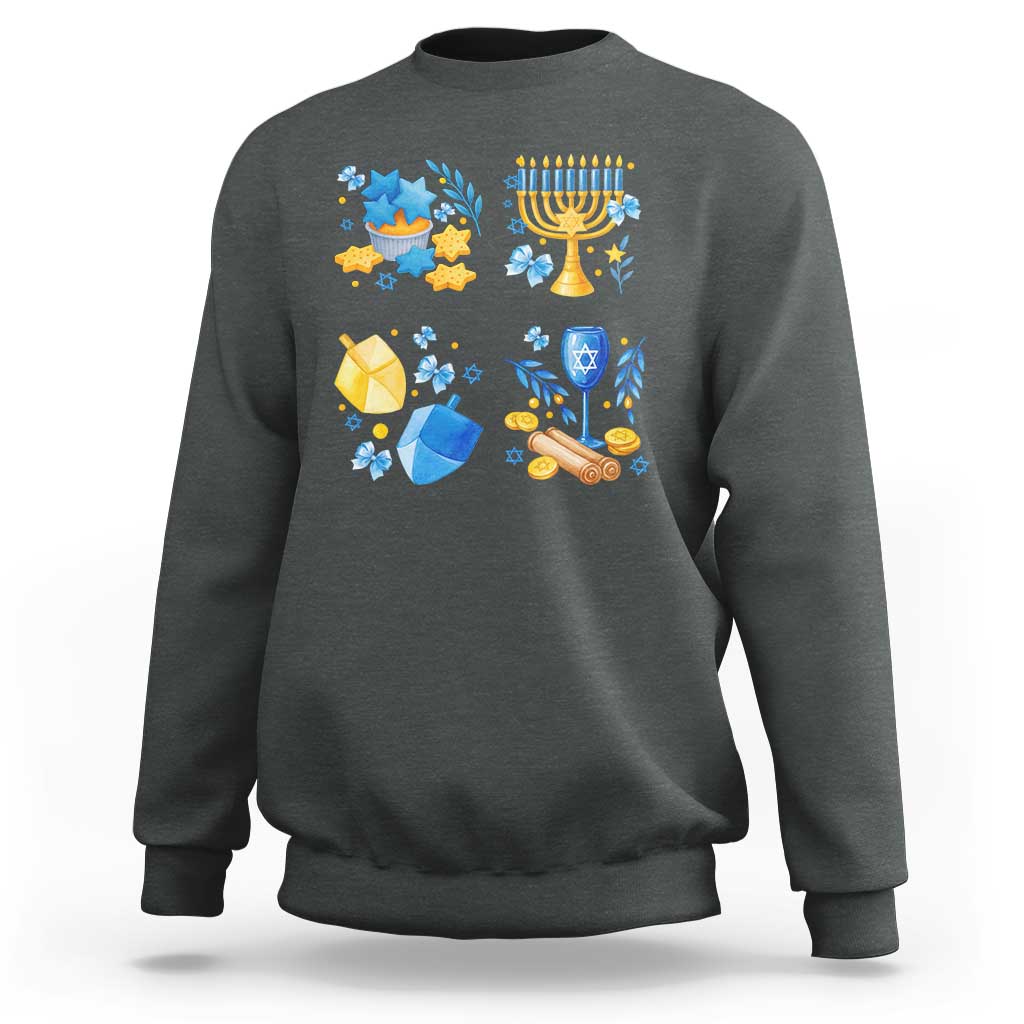 Hanukkah Celebration Sweatshirt Menorah Star Of David Candle Dreidel Gift - Wonder Print Shop