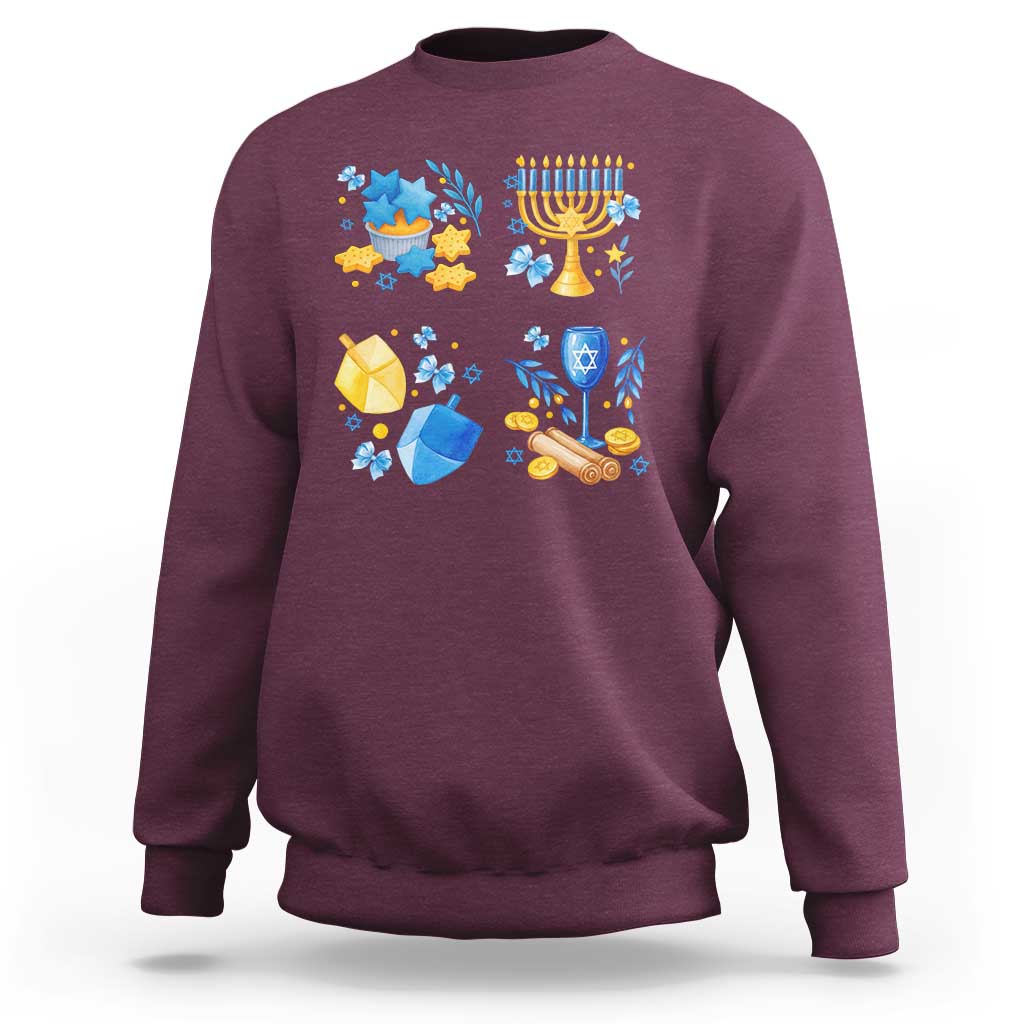Hanukkah Celebration Sweatshirt Menorah Star Of David Candle Dreidel Gift - Wonder Print Shop