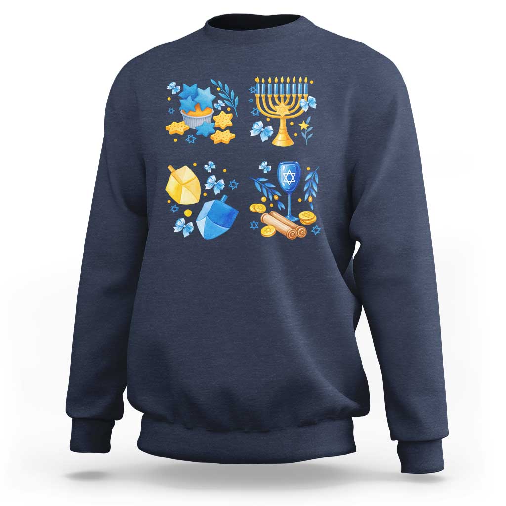 Hanukkah Celebration Sweatshirt Menorah Star Of David Candle Dreidel Gift - Wonder Print Shop