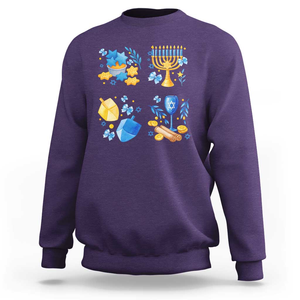 Hanukkah Celebration Sweatshirt Menorah Star Of David Candle Dreidel Gift - Wonder Print Shop