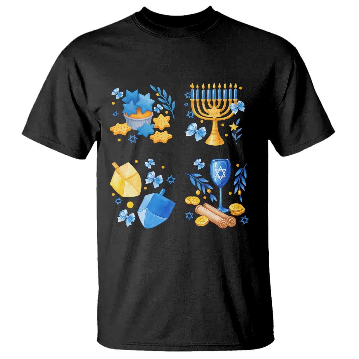 Hanukkah Celebration T Shirt Menorah Star Of David Candle Dreidel Gift - Wonder Print Shop