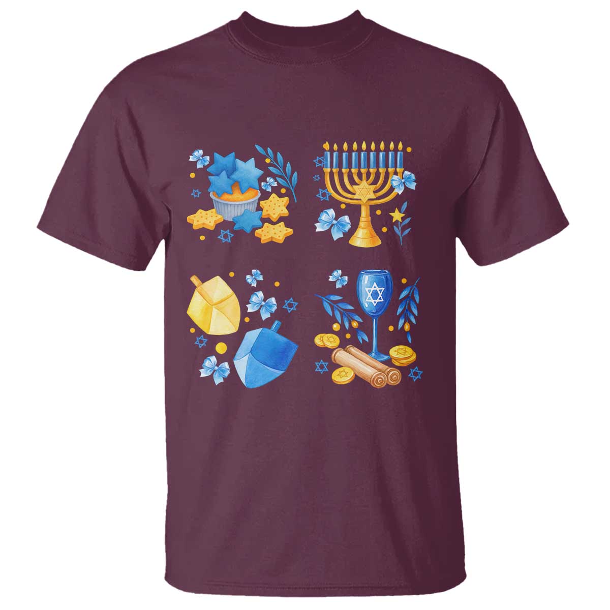 Hanukkah Celebration T Shirt Menorah Star Of David Candle Dreidel Gift - Wonder Print Shop