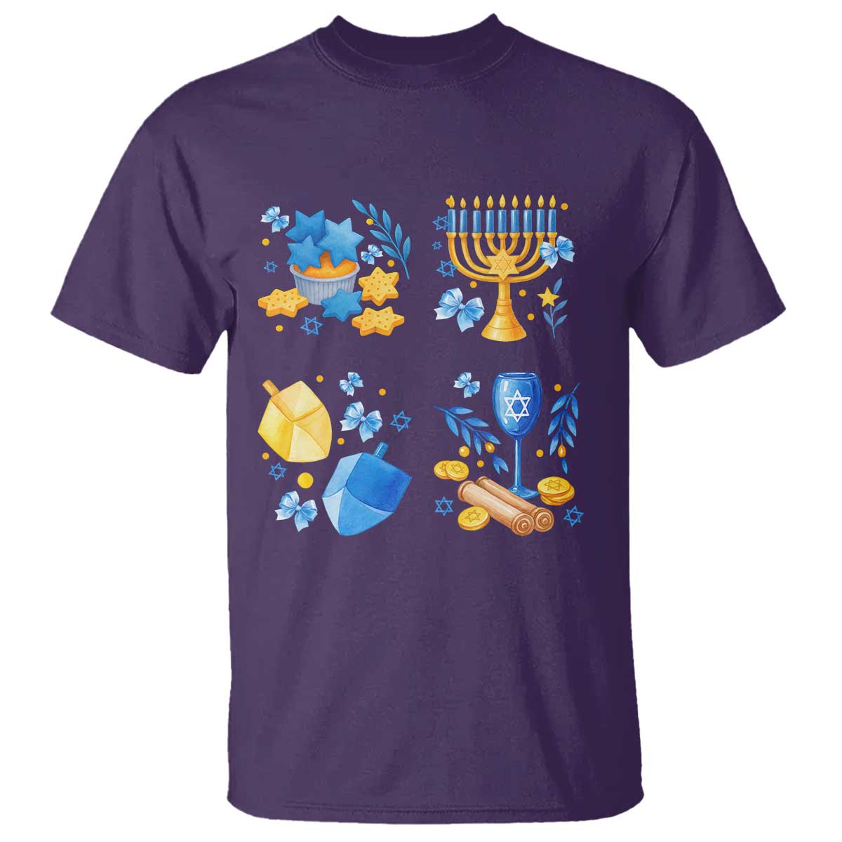Hanukkah Celebration T Shirt Menorah Star Of David Candle Dreidel Gift - Wonder Print Shop