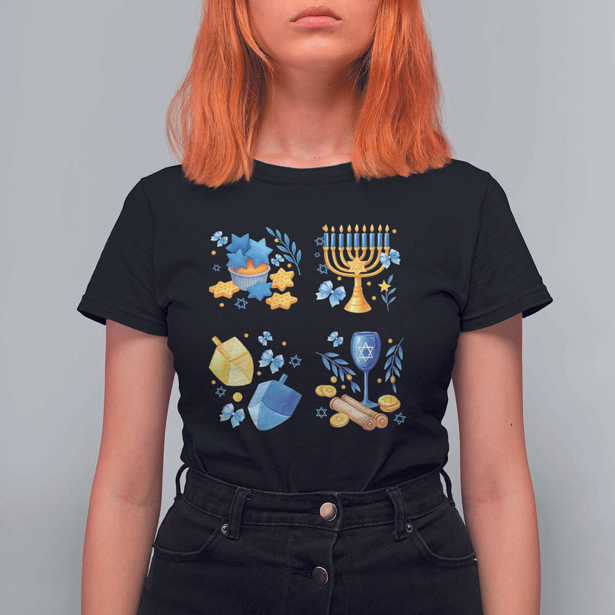 Hanukkah Celebration T Shirt For Women Menorah Star Of David Candle Dreidel Gift - Wonder Print Shop