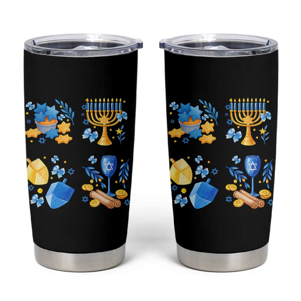 Hanukkah Celebration Tumbler Cup Menorah Star Of David Candle Dreidel Gift - Wonder Print Shop