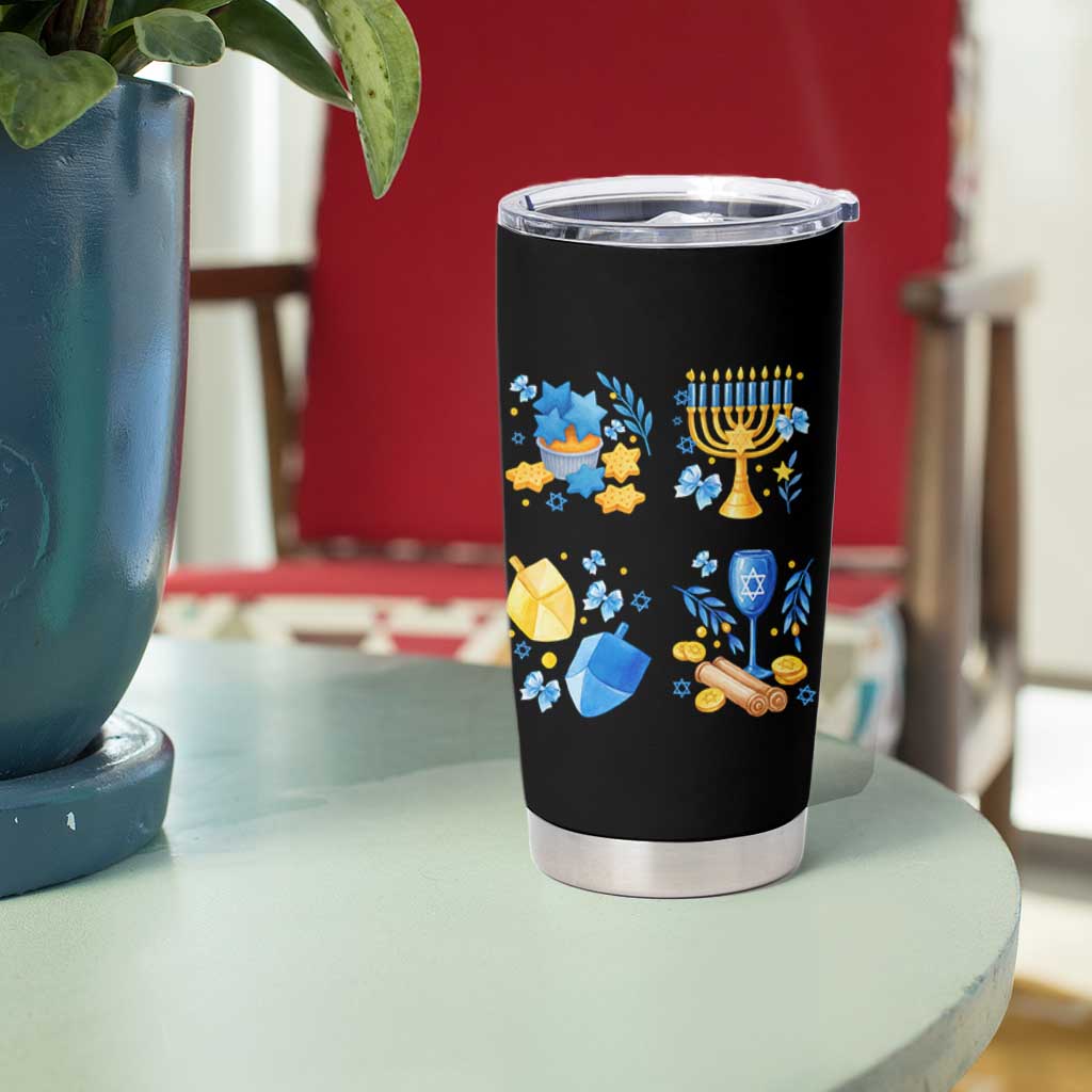Hanukkah Celebration Tumbler Cup Menorah Star Of David Candle Dreidel Gift - Wonder Print Shop