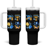 Hanukkah Celebration Tumbler With Handle Menorah Star Of David Candle Dreidel Gift - Wonder Print Shop