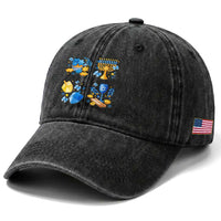 Hanukkah Celebration Washed Cotton Baseball Cap Menorah Star Of David Candle Dreidel Gift