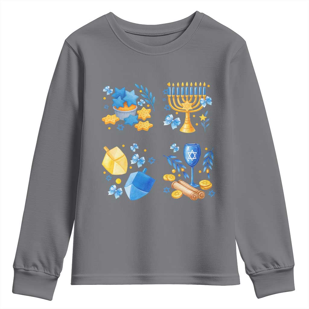 Hanukkah Celebration Youth Sweatshirt Menorah Star Of David Candle Dreidel Gift - Wonder Print Shop