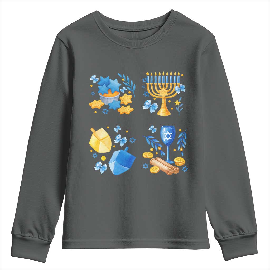 Hanukkah Celebration Youth Sweatshirt Menorah Star Of David Candle Dreidel Gift - Wonder Print Shop